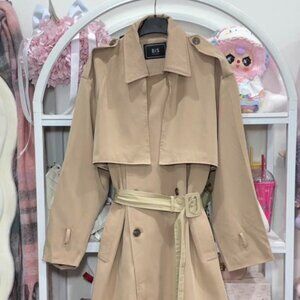 Classic Beige Trench Coat Double Breasted Belted